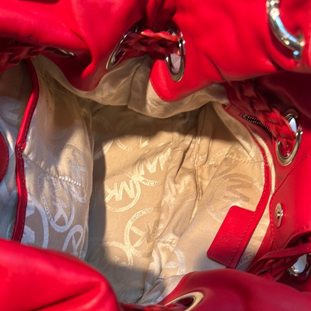 Michael Kors Red Leather Bag with Tassels and Metal Accents - Picture 4 of 12